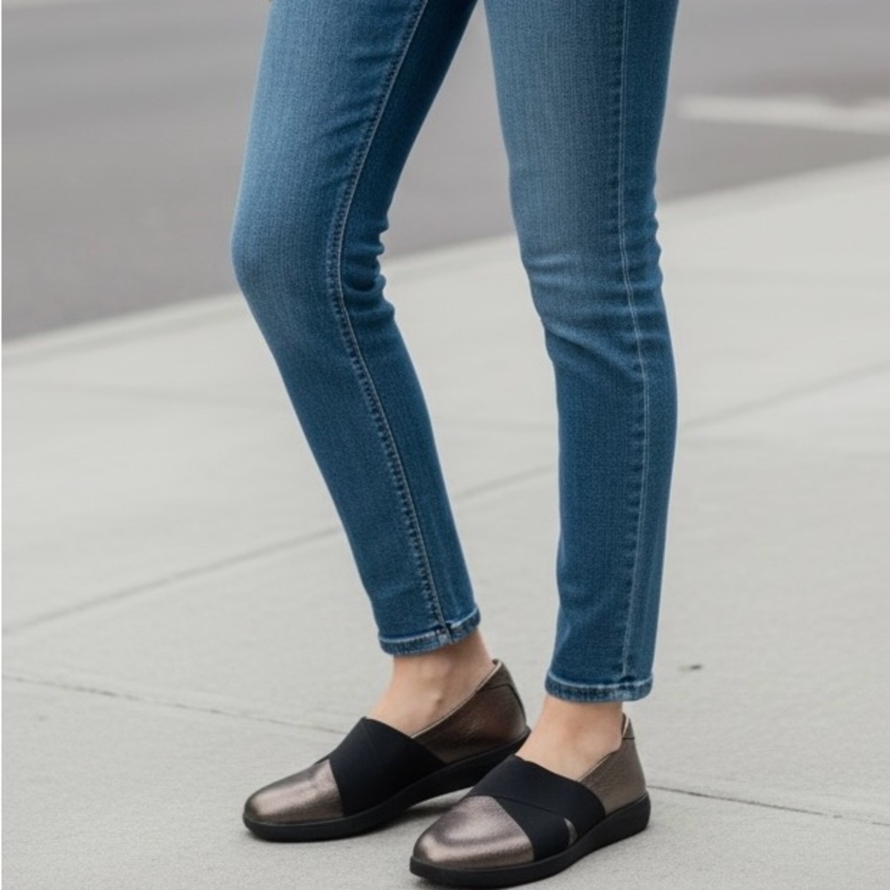 Metallic Bronze Slip-On Loafers with Black Elastic